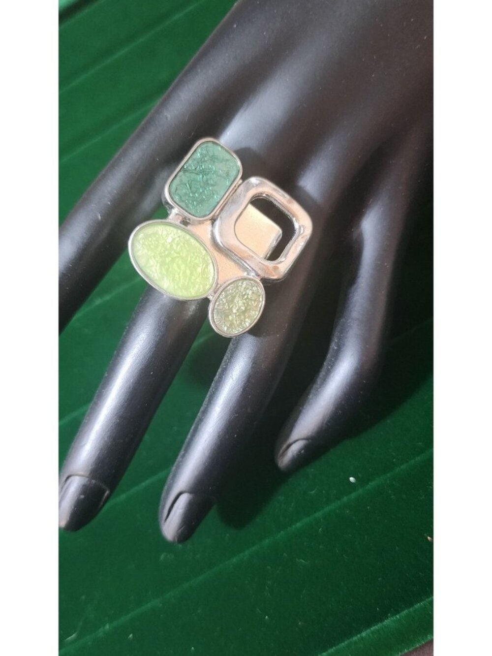 Vintage 80s Abstract Enamel Statement Ring Adjustable Modernist Mixed Shapes - Picture 4 of 10